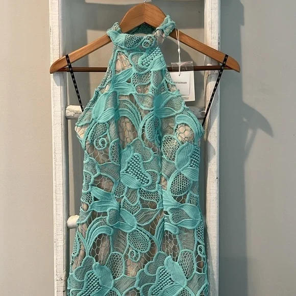 Missguided nwt mint lace and nude choker halter neck bodycon cocktail dress 4 - Picture 3 of 12